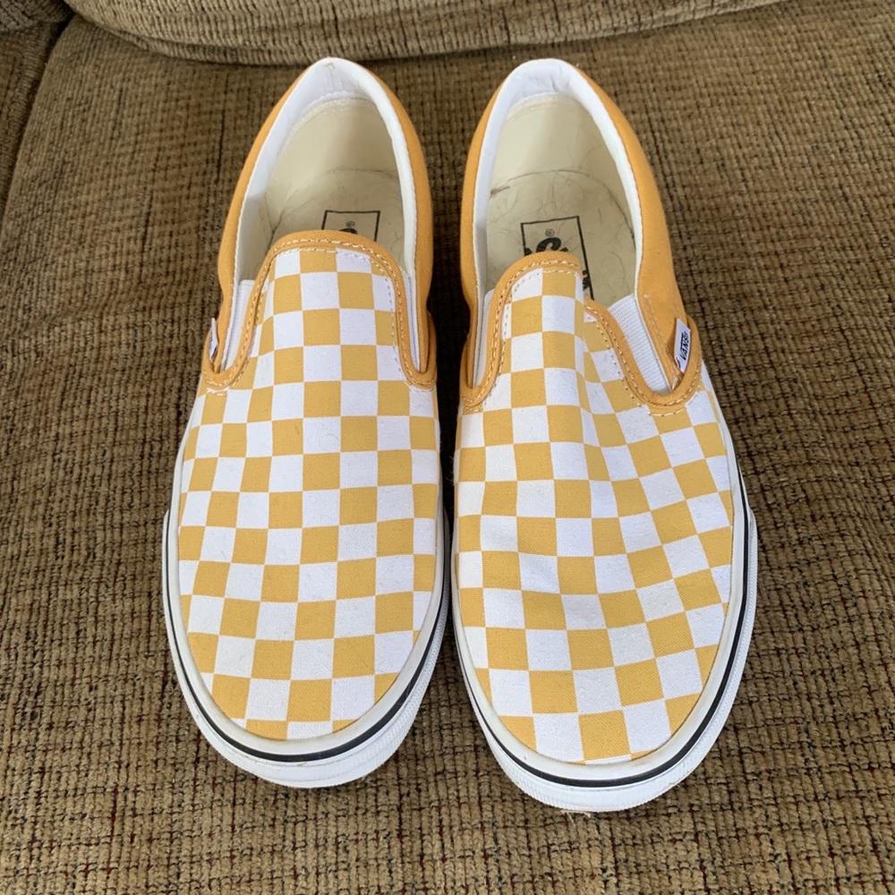 Yellow-checkered Slip Ons Women’s Size 9